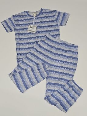 NWT kate quinn Light Blue and White Scallop Stripe Kids Pajama Set Size 6Y